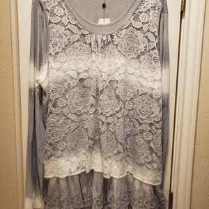 Long sleeve lace overlay tunic